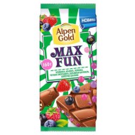 Шоколад Alpen Gold Max Fun молочный c фруктово-ягодными кусочками и взрывной карамелью