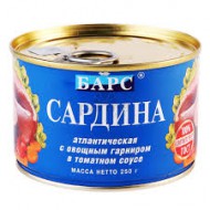Сардина атлантическая "Барс" в томатном соусе 250гр