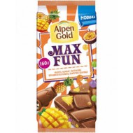 Шоколад Alpen Gold Max Fun молочный со вкусом Манго, Ананаса, Маракуйи 160гр