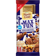 Шоколад Alpen Gold MAX FUN молочный с мармеладом со вкусом колы попкорн и взрывной карамелью
