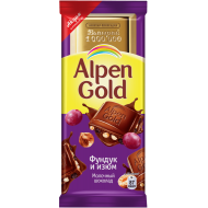 Шоколад Alpen Gold молочный с фундуком и изюмом