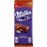 Шоколад Milka с арахисом кусочками карамели рисовыми шариками и кукурузными хлопьями 90 г
