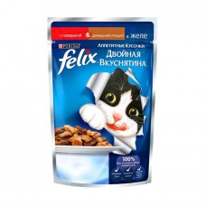 Корм Felix для кошек Двойная вкуснятина с говядиной и птицей в желе 85гр